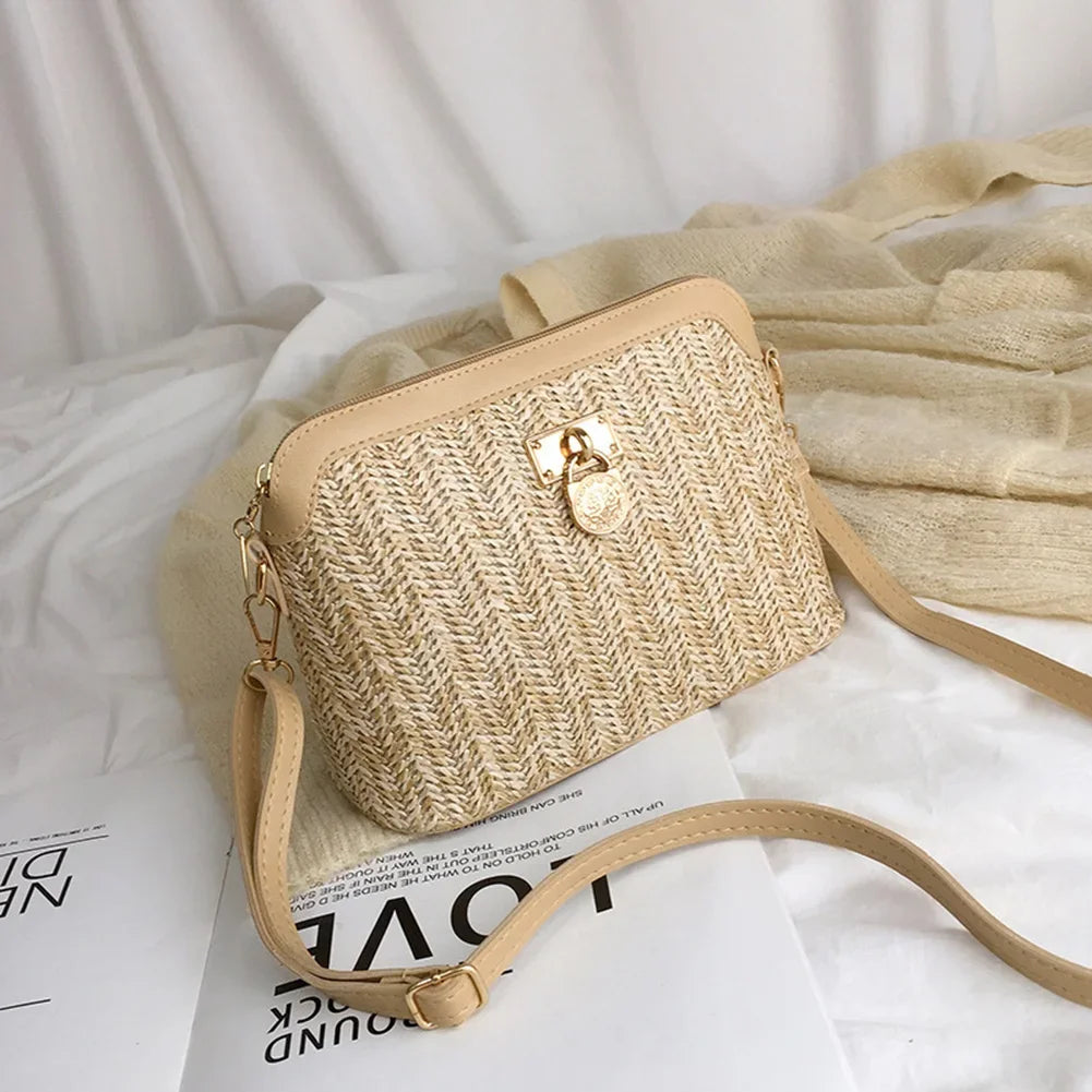 Straw Woven Messenger Bag – Handmade Rattan Crossbody Shell Purse for Summer Beach & Travel 👜🌴