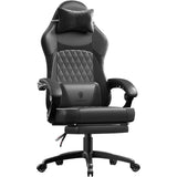 Ergonomic Gaming Chair with Pocket Spring Cushion – High-Back Gaming & Office Chair with Massage Lumbar Pillow, Adjustable Footrest & Headrest