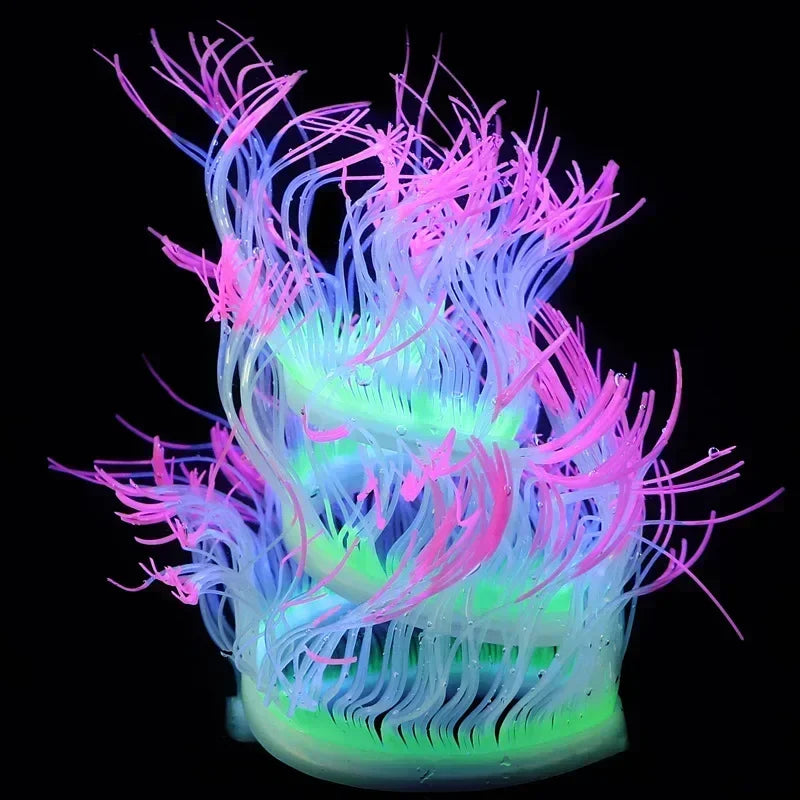 Glow-in-Dark Silicone Coral Aquarium Decor – Fluorescent Sea Anemone Simulation for Fish Tank Landscape