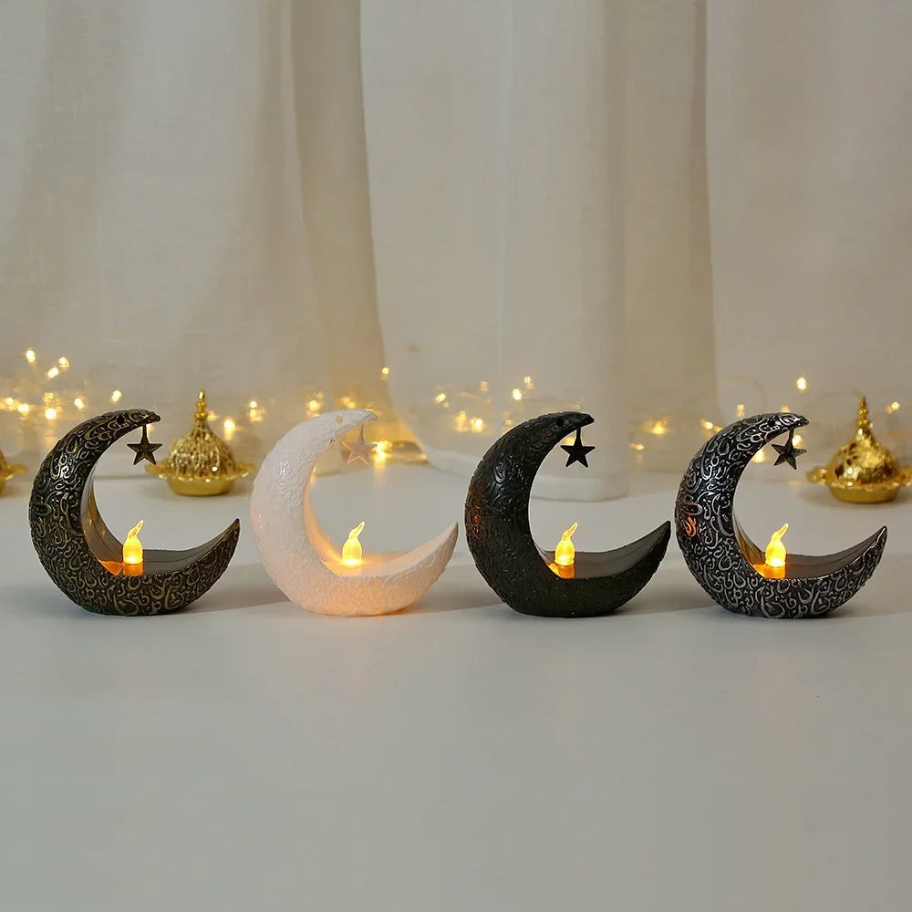 Ramadan Star & Moon LED Candlestick Lamp – Islamic Home Décor for Eid, Allah’s Blessing & Mubarak Nights