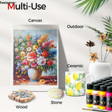 Fantastory 60 ml Acrylic Paint Set – 24 Vibrant Colors + 12 Brushes | Canvas, Wood, Glass, Stone Craft Kit
