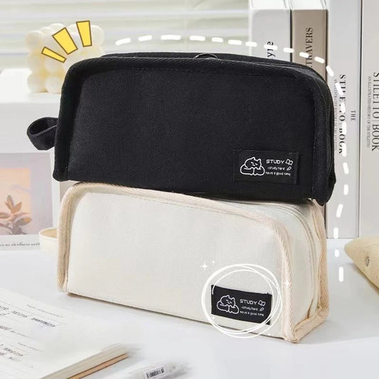 Simplicity Multifunctional Canvas Pencil Case – High-Capacity Stationery Storage Bag