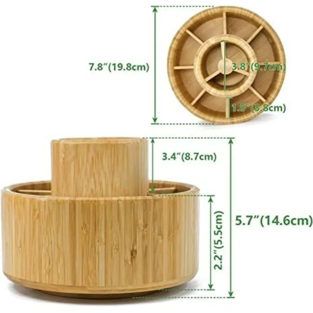 Bamboo 360° Rotating Pen Holder Organizer – Desk Art Supplies Storage for Colored Pencils & Brushes