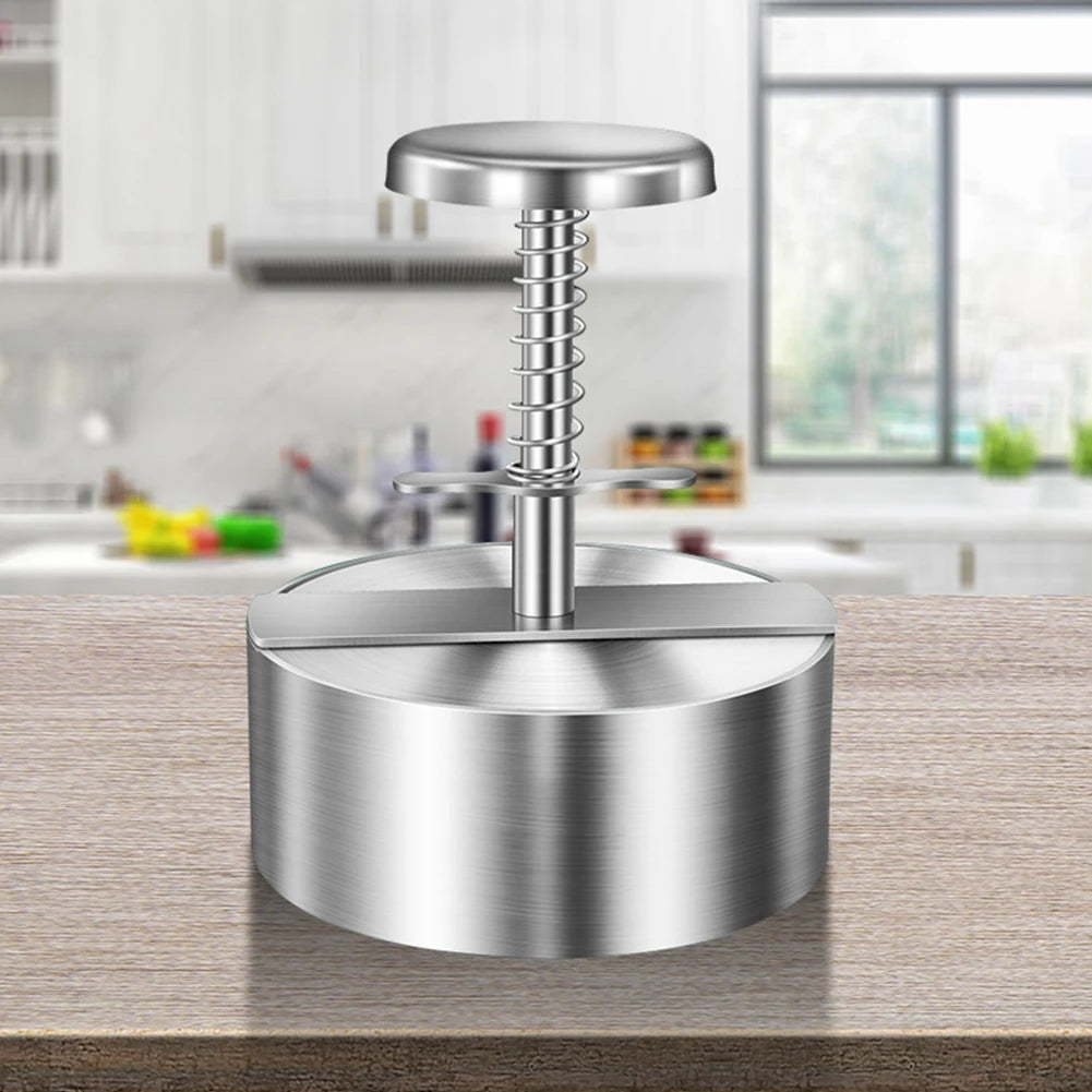 Stainless Steel Burger Patty Maker with Detachable Handle – Non-Stick Mold for Kitchen & Grilling