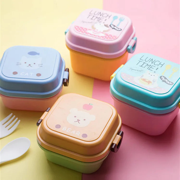 Cartoon Healthy Plastic Lunch Box – Microwave & Oven Safe Bento Box for Kids, Food Container Dinnerware