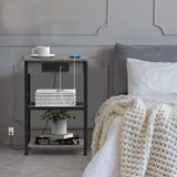 Bedside Table with Charging Station – 3-Tier Nightstand with USB Ports & Power Outlets, Side Table with Storage Rack for Bedroom & Living Room