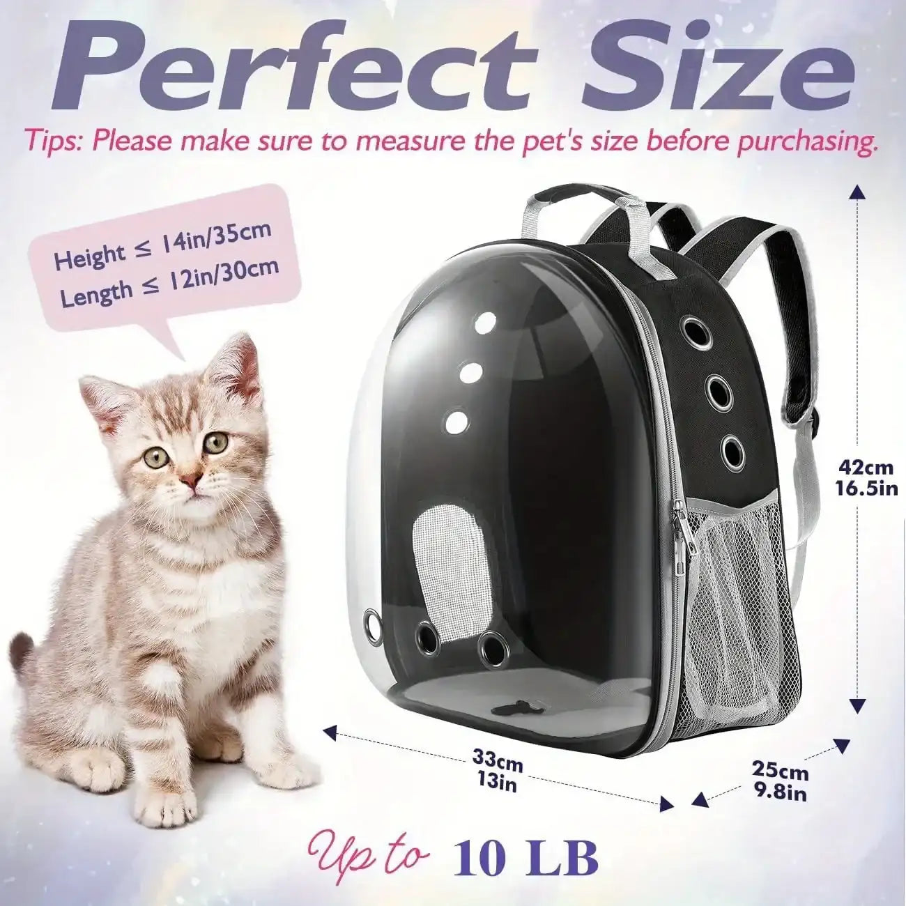 “Pet Backpack Carrier with Transparent Bubble Window – Breathable Travel Bag for Small & Medium Cats and Dogs”