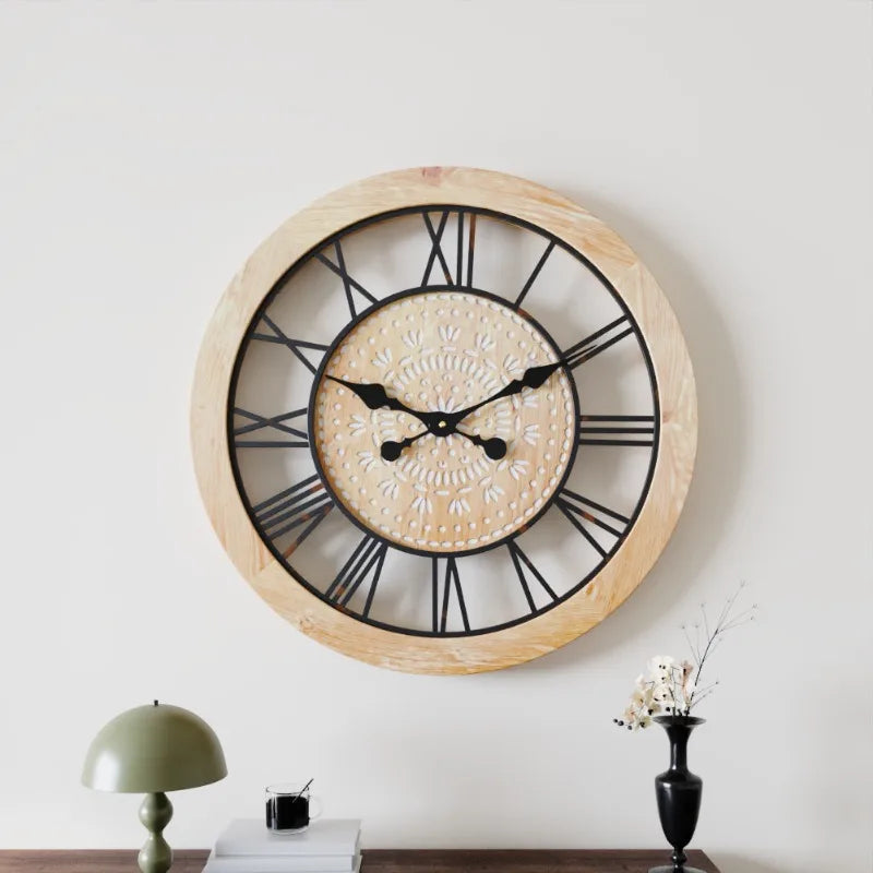 Bohemian Iron & Wood Creative Wall Clock – Natural Wind-Inspired Fusion of Rustic Charm and Modern Art Design
