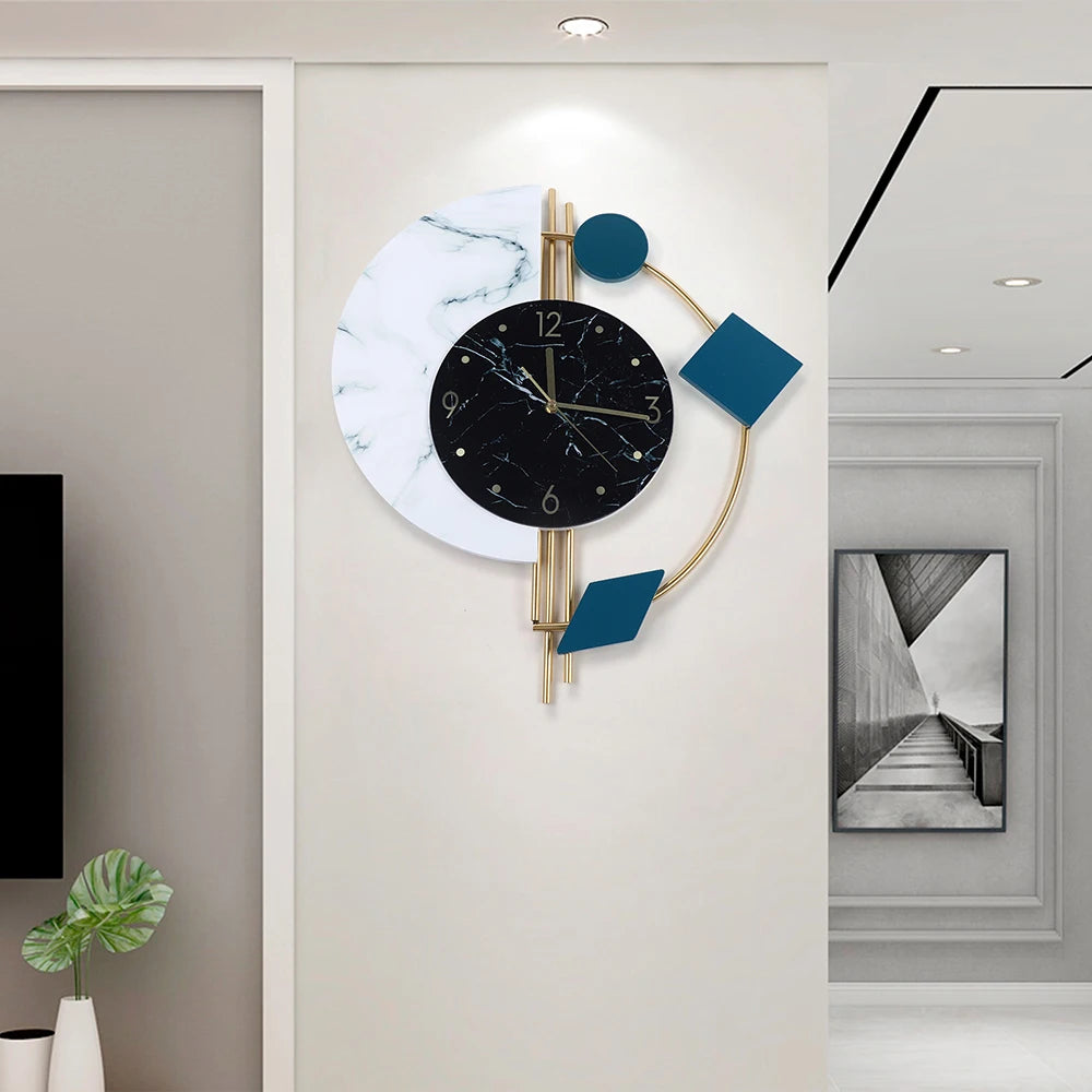 Silent Marble Wall Clock – Creative Semicircle Quartz Design for Living Room & Bedroom Décor