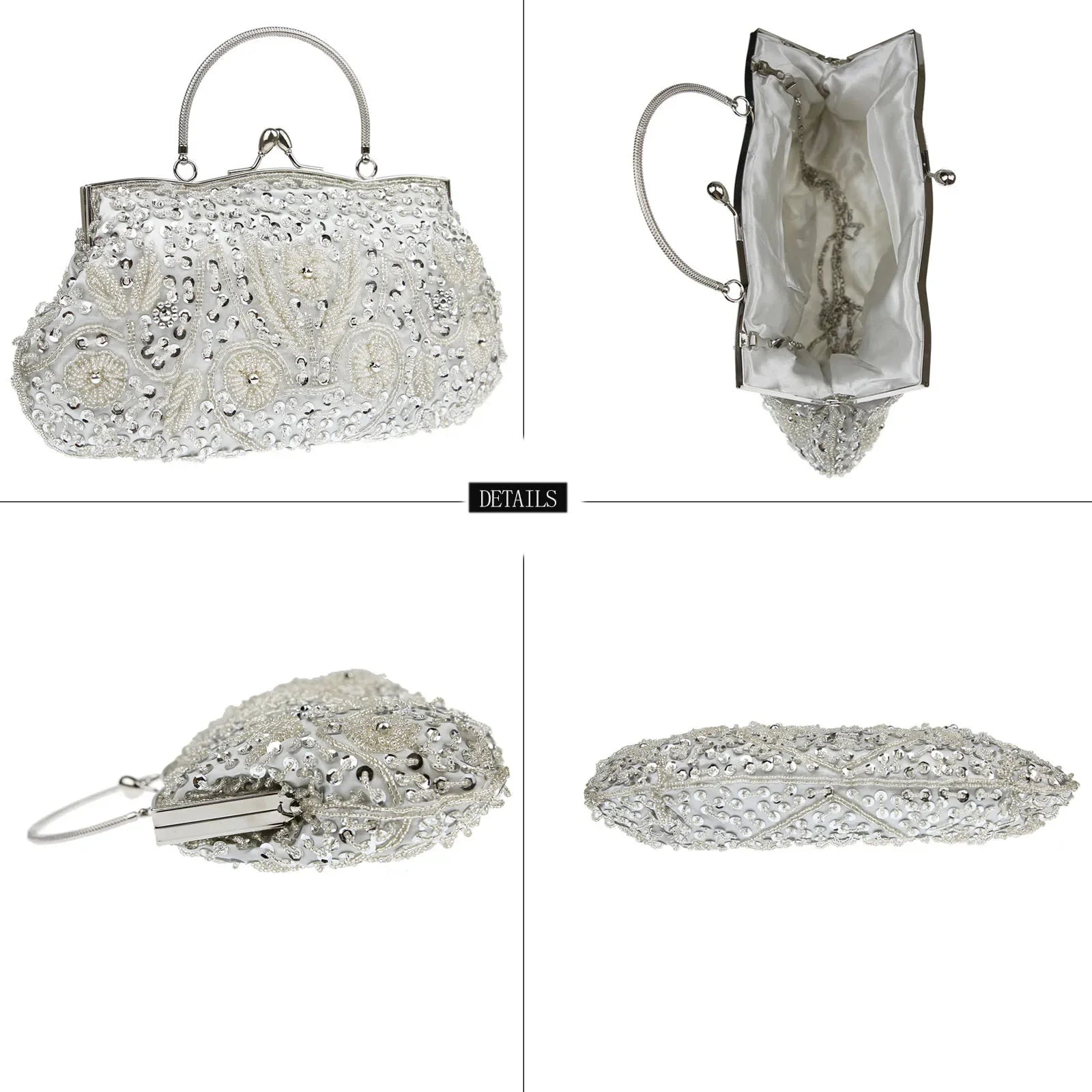 Women’s Retro Beaded Embroidered Evening Bag – Bridal Clutch with Chain Strap for Weddings, Parties & Banquets