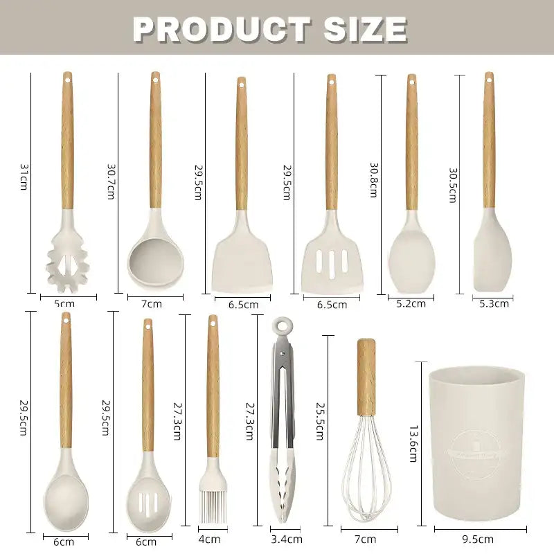 12-Pc Silicone Kitchenware Cooking Utensils Set – Non-Stick Spatulas, Egg Beaters & Storage Bucket