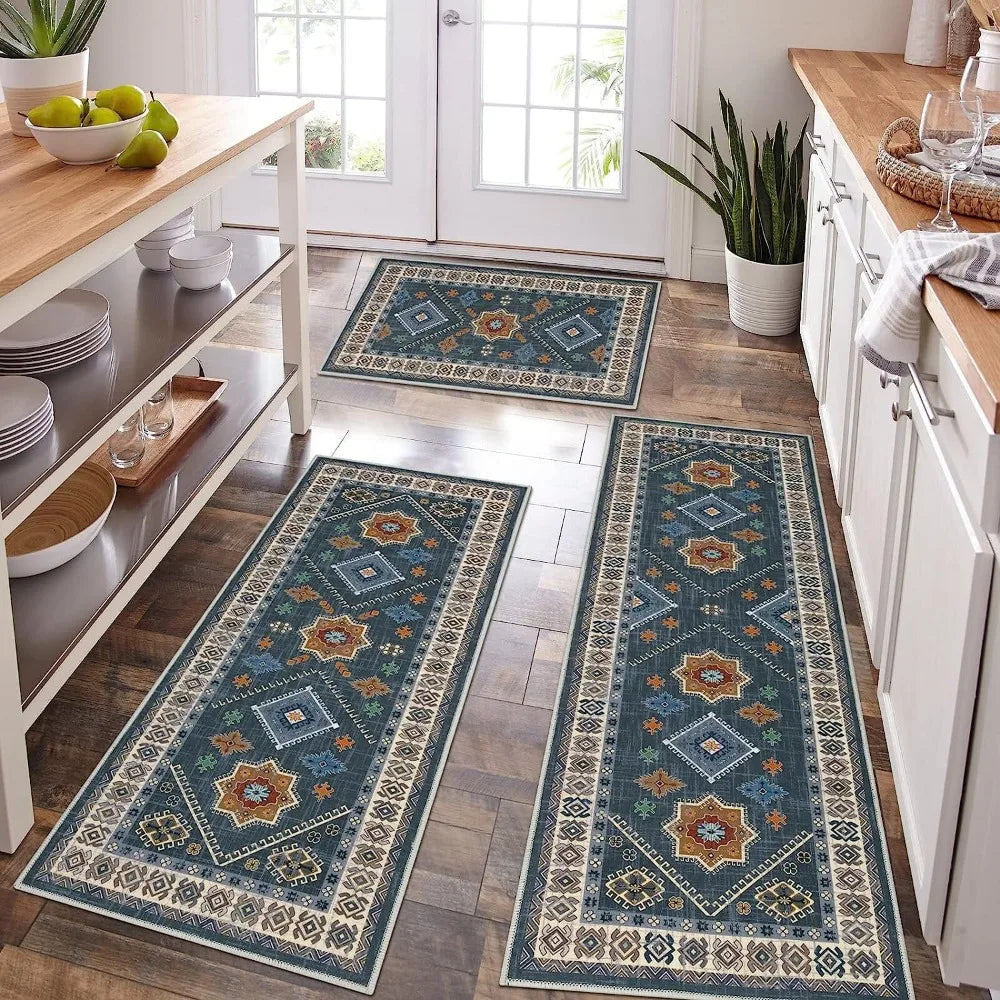 3PCS Kitchen Rug Set – Washable Non-Slip Mats for Kitchen, Hallway & Laundry Room, Holiday Décor