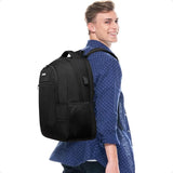 Black 15.6" Laptop School Backpack — Water-Resistant Travel Bag with USB Charging Port for Teens & Adults