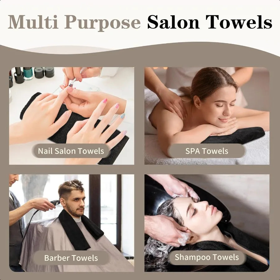 12-Pack Black Hand Towels – Quick-Dry Gym & Salon Towels for Bathroom & Spa
