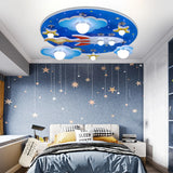 23.62" Modern Cartoon LED Ceiling Light – Dimmable Blue Wood Star Design Flush Mount for Children’s Room 🌟💡