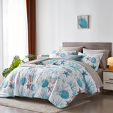 7-Piece Starfish & Coral Print Bedding Comforter Set – All-Season Boho Sea-Life Design