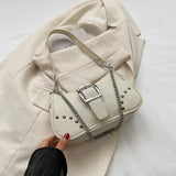 Women’s Vintage Rivet Y2K Under-Arm Canvas Satchel – Trendy Armpit Bag with Zipper Closure