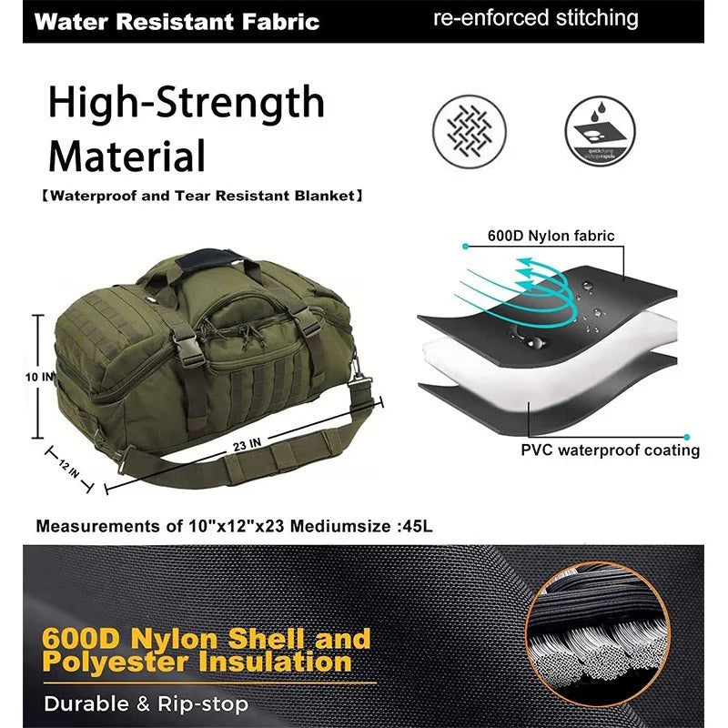 40L/60L/80L waterproof travel duffel bag – large-capacity men’s luggage tote, weekend & gym bag for sports, camping & trips