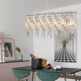 Silver Oval Crystal Chandelier – Elegant Modern Ceiling Light Fixture with Reflective Hanging Crystals (Bulbs Not Included)