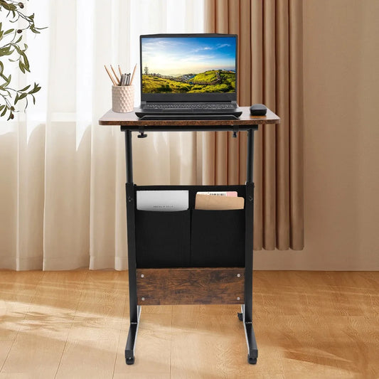 🖥️ Standing Desk 16–24 Inches – Portable Laptop Desk with Lockable Wheels & Rolling Stand-Up Workstation (Brown/Black)