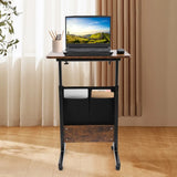 🖥️ Standing Desk 16–24 Inches – Portable Laptop Desk with Lockable Wheels & Rolling Stand-Up Workstation (Brown/Black)
