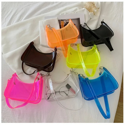 Clear Jelly Shoulder Bag for Women – Small Zipper Under-arm Purse Transparent Fashion Handbag