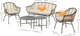 “5-Piece Outdoor Wicker Patio Conversation Set with Cushions & Coffee Tables – Boho Indoor/Outdoor Wicker Seating Set”
