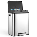 Dual Trash Can – Stainless Steel 2 × 4 Gallon (2 × 15L) Garbage & Recycling Bin with Pedal, Inner Buckets & Soft-Close Lid