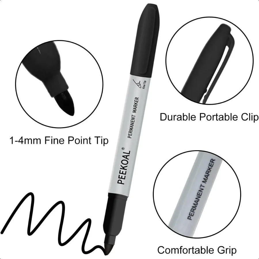 8-Pack Black Permanent Markers – Fine-Tip, Quick-Dry, Water-Resistant Ink Pens for Office & School ✍️