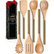 Premium 6-Piece Wooden Cooking Utensil Set with Gold Stainless Steel Handles – Stylish & Nonstick Safe