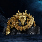 3D Printed Chinese Dragon Figurine – Movable Articulated Golden Loong Model for Desk Display & Home Decoration