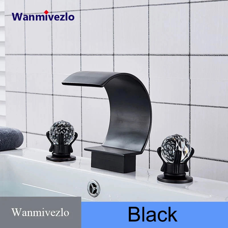 White Waterfall Bathroom Basin Faucet with Hot/Cold Mixer — Deck-Mount Single/Three Hole Water Tap