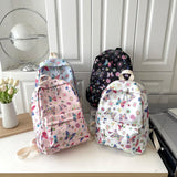 Butterfly Print Nylon School Backpack – Large Capacity Floral Student Book Bag for Daily & Outdoor Use