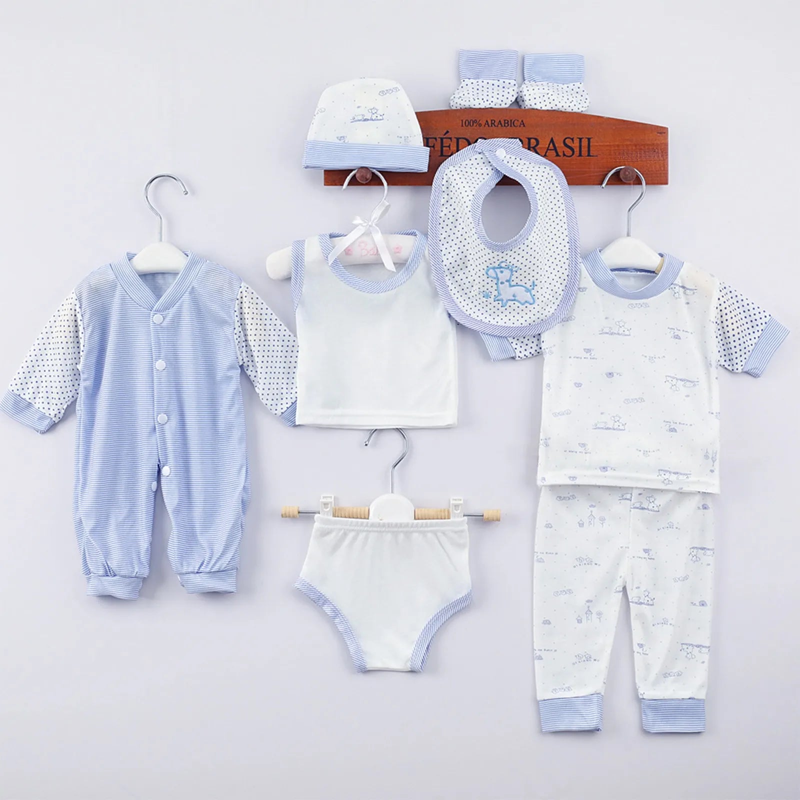 8-Piece Newborn Baby Outfit Set – Tops, Romper, Pants, Hat, Bib, Socks & Shoes for Baby Boys & Girls (Unisex)