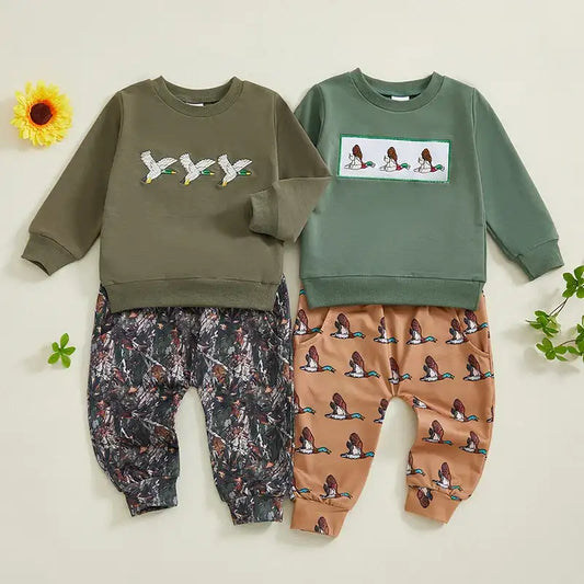 Wild Duck Embroidered 2-Piece Sweatshirt & Pants Set for Toddler Boys