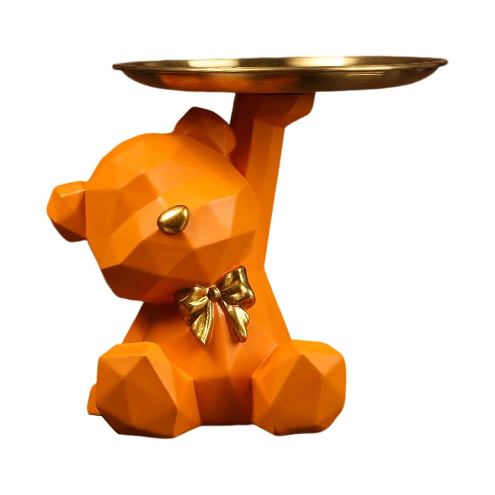 Geometric Bear Resin Sculpture with Tray – Modern Storage Figurine & Key Holder for Home, Entryway & Office Décor