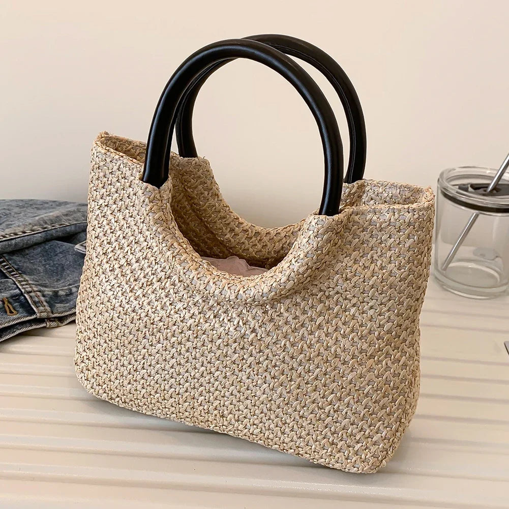 Women’s Summer Straw Shopping Tote – Large-Capacity Open Top Handle Bag for Vacation, Travel & Daily Casual Outfits