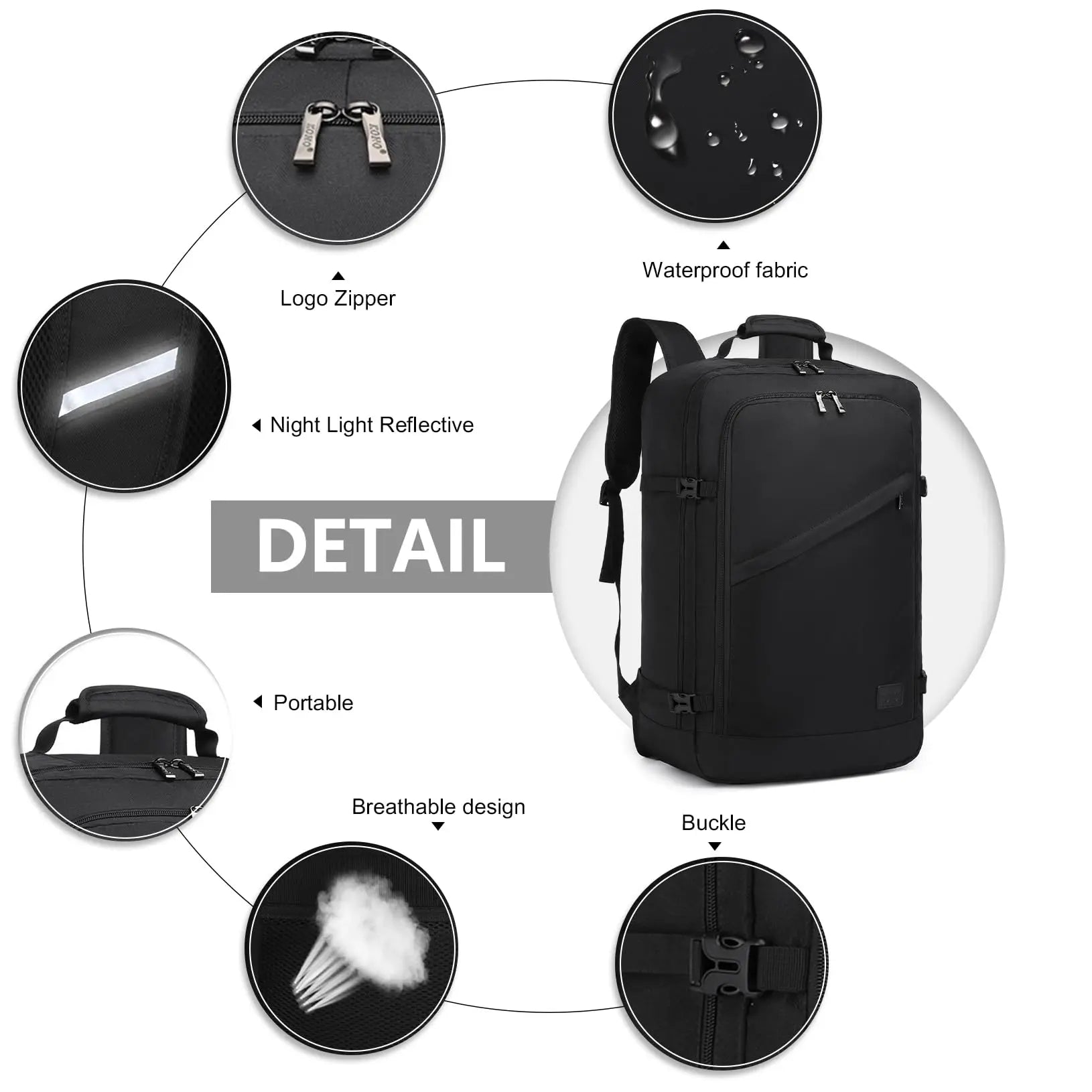 KONO 38L Carry-On Backpack (55×35×20 cm) – Cabin Size Travel Hand Luggage Shoulder Bag