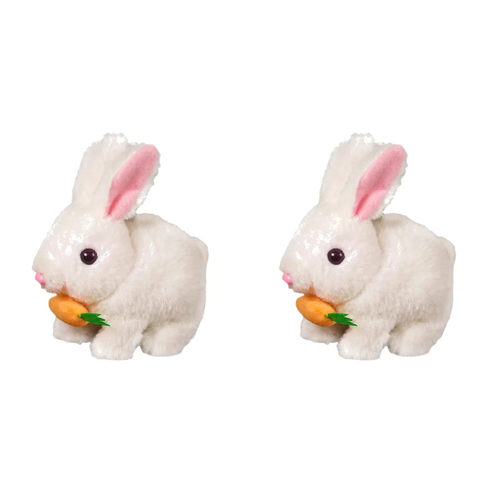 2Pcs Electric Bunny Toy Set – Cute Interactive Rabbit Plushies with Carrot, Walking Wiggle Ears Simulation Toys for Kids Gifts