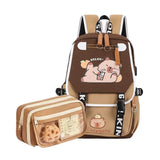 Capybara Flap Backpack with Pencil Case – Cute Nylon Animal Daypack for Teens