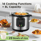 8 QT Stainless Steel Electric Pressure Cooker – 14-in-1 Multi-Function Rice & Slow Cooker with Temperature Control 🍲
