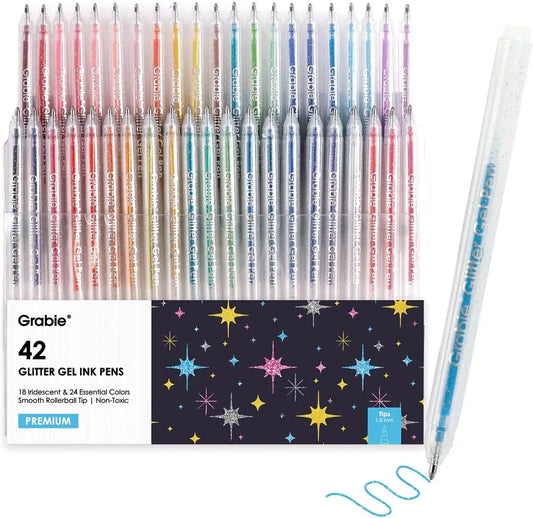 Glitter Gel Pens Set (18 Colors) – Metallic Sparkle Retractable Pens for Coloring & Creative Writing