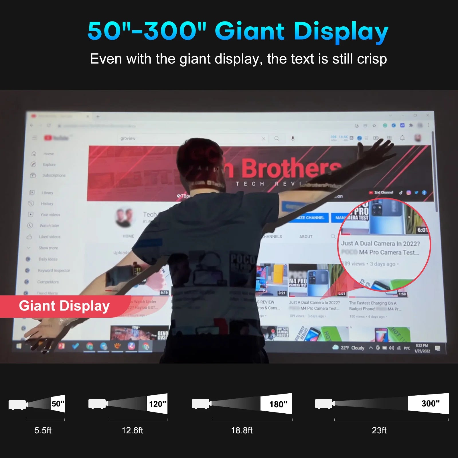 Groview Native 1080p Projector – Wi-Fi & Bluetooth, 15 000 Lux (490 ANSI), 300″ Display, 4K Support & 5G Sync