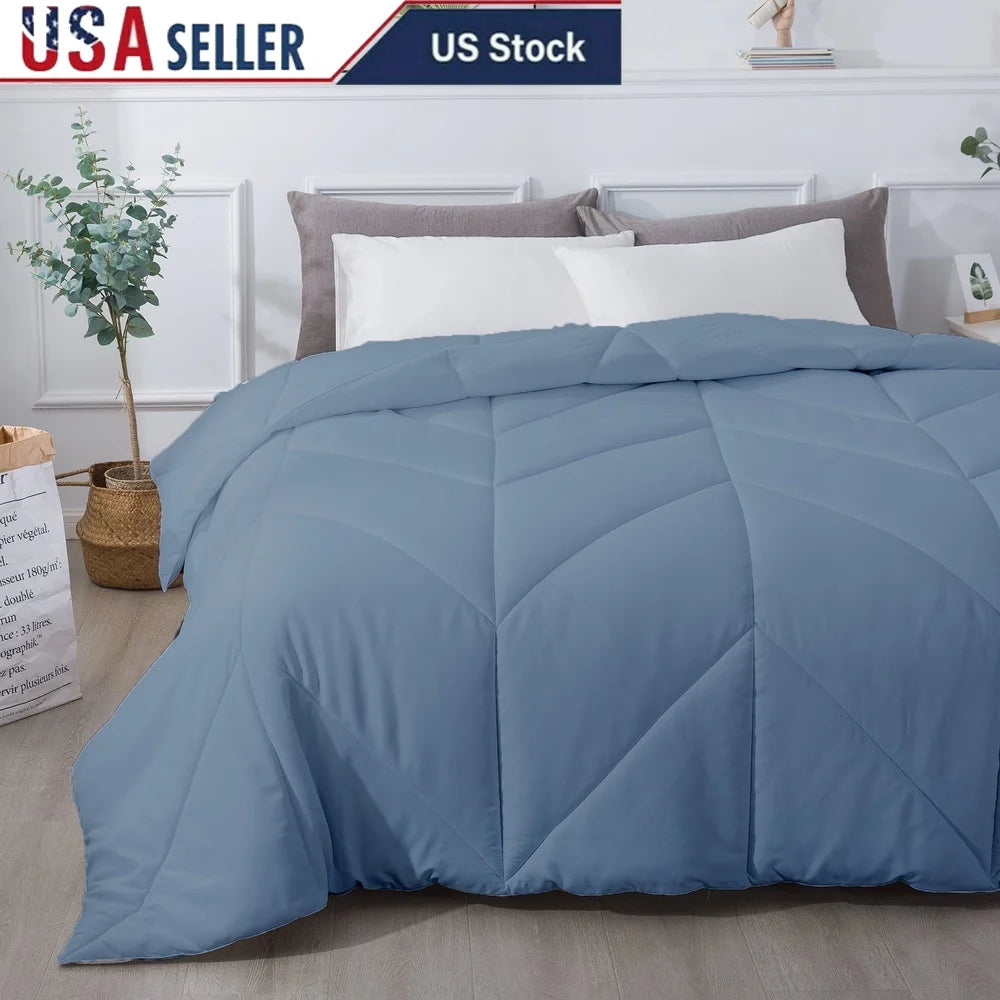 King Size Hypoallergenic Down-Alternative Comforter – Microfiber Polyester Shell, Machine Washable, Fog Blue