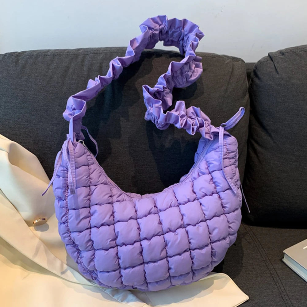 Quilted Bubble Cloud Crossbody Bag – Solid Color Padded Shoulder Purse with Adjustable Strap
