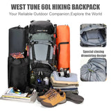 60L Internal Frame Hiking Backpack with Rain Cover – Large Capacity Outdoor Adventure Pack