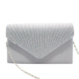Women’s Satin Rhinestone Clutch – Elegant Evening Shoulder Bag with Thin Chain for Parties, Banquets & Weddings