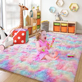 Soft Fluffy Rainbow Rug – Colorful Shaggy Carpet for Girls’ Bedroom, Nursery & Playroom Décor