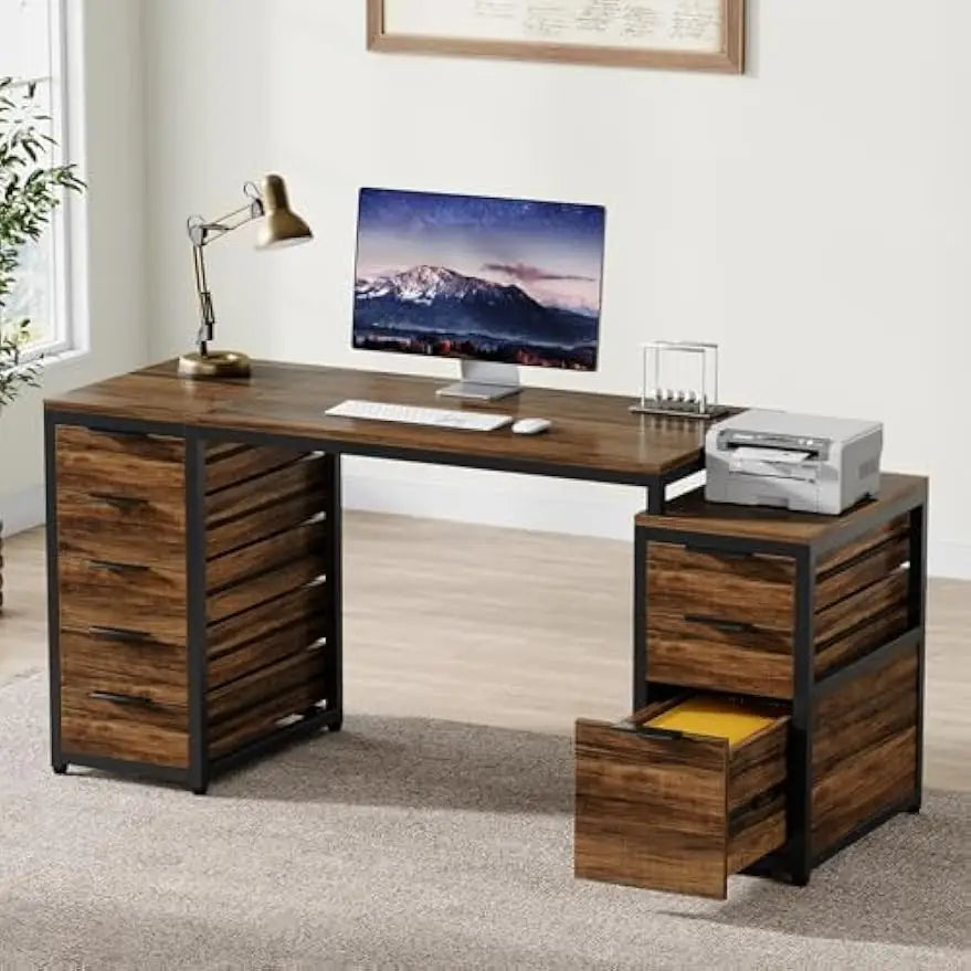 🖥️ Computer Desk with 8 Drawers – Office Desk with Reversible File Cabinet & Storage Writing Table for Home Office