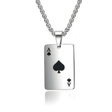 Hip Hop Poker Card Necklace for Men – Stainless Steel Ace of Spades Pendant Chain, Street Style Playing Card Jewelry